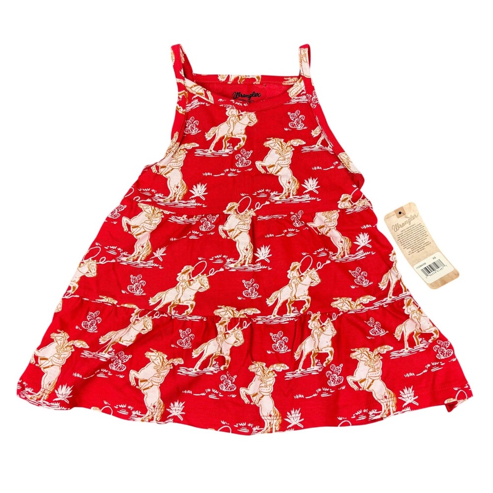 Wrangler Tank Girls XS Red Western Horse Print Tiered Sleeveless 112364335